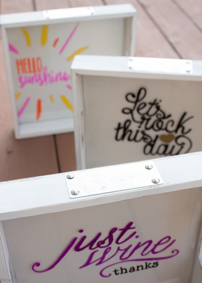 DIY Sharpie Crafts - This custom wine tray with matching glasses requires no artistic ability, stencils, or transfers. If you can trace you can make this craft project! Learn the easy hack for perfect lettering and graphics PLUS get 4 free printable patterns. Oil based Sharpie paint pens make the project mess free. Perfect for a girls’ craft weekend, wine club activity, or Pinterest craft party.