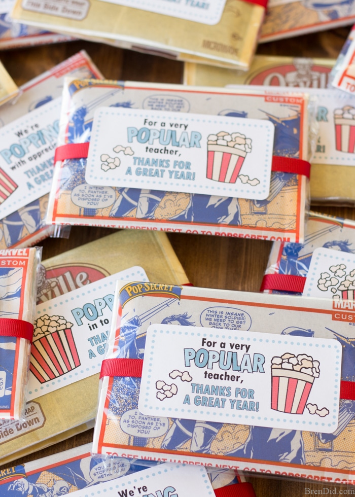 Free Printable Popcorn Teacher Gift Tag & Ideas - Bren Did