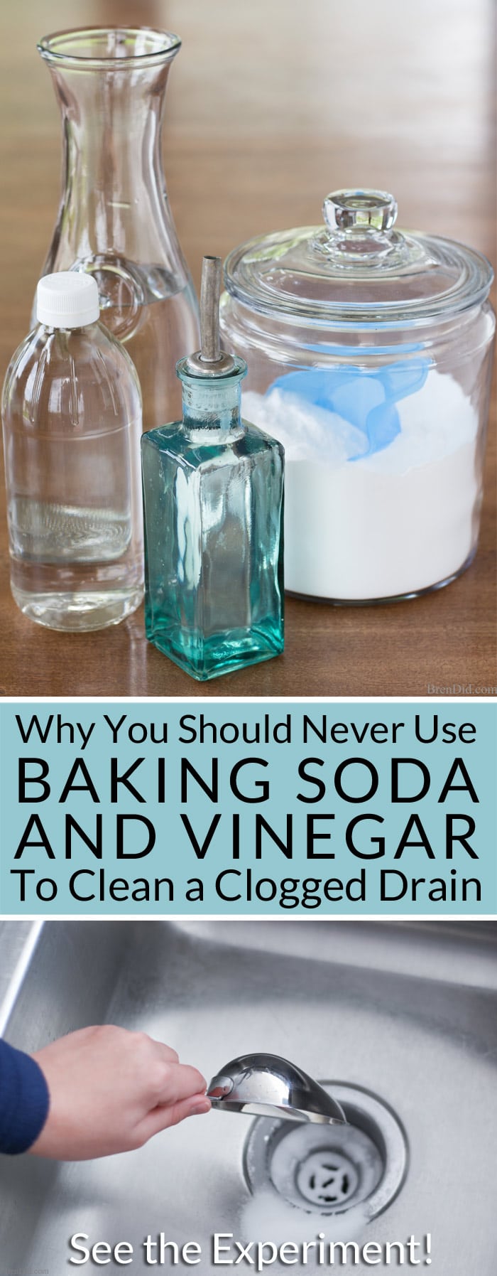 Want to naturally unclog a sink or clean a slow moving drain? Learn why you should never use baking soda and vinegar to clean your drains and see the experiment!