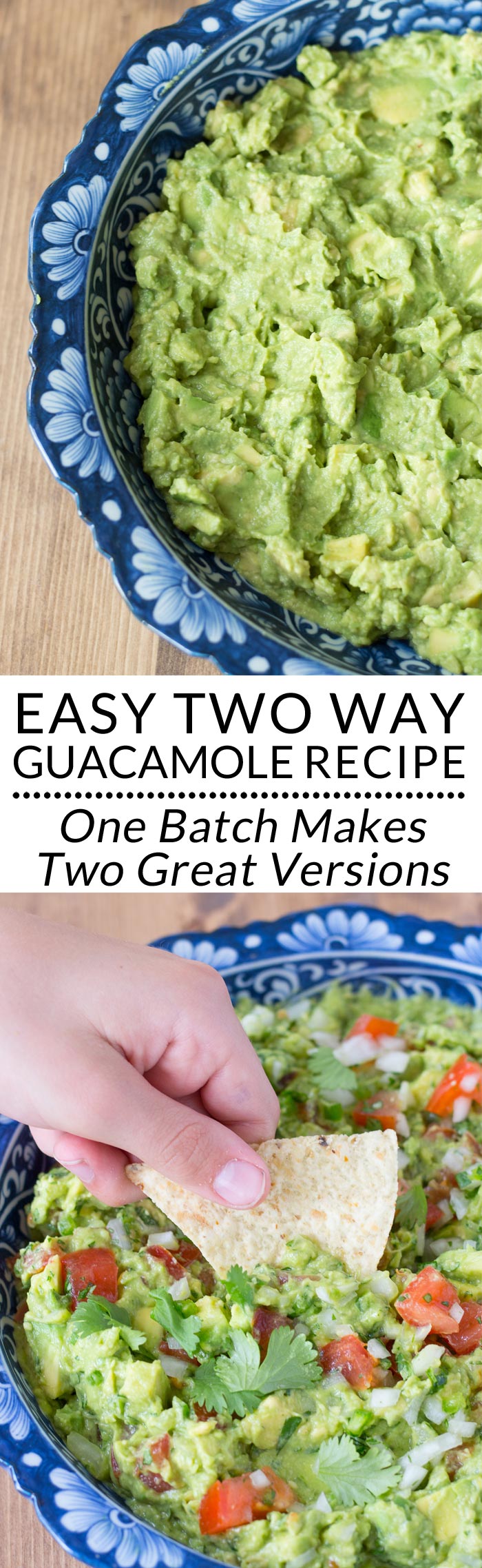 This two-way guacamole recipe makes a great basic guacamole and then turns half into spicy supreme guacamole. Perfect for families who loved different kinds of guacamole or serving at parties.