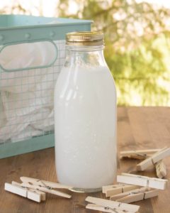 These two easy recipes for laundry detergent liquid makes 14 loads of non-toxic laundry detergent for about $3.oo and rates an A on the Environmental Working Group (EWG) Healthy Cleaning scale. Learn the simple way to make liquid detergent in small batches.
