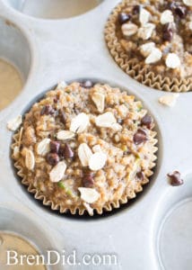Healthy Zucchini Muffins contain no oil, no refined sugar, and no flour. The oil and sugar are replaced with ripe bananas and the flour is replaced with whole grain oats. Zucchini and spices give the muffins classic zucchini bread flavor. Enjoy a fall favorites with no gui