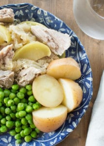 This easy recipe combines apples, pork roast and sauerkraut in the crock pot for a tasty dinner that takes just minutes to prepare. My family loves it for the tasty combination of flavors, I love it because it is a simple “throw and go” recipe for the slow cooker.