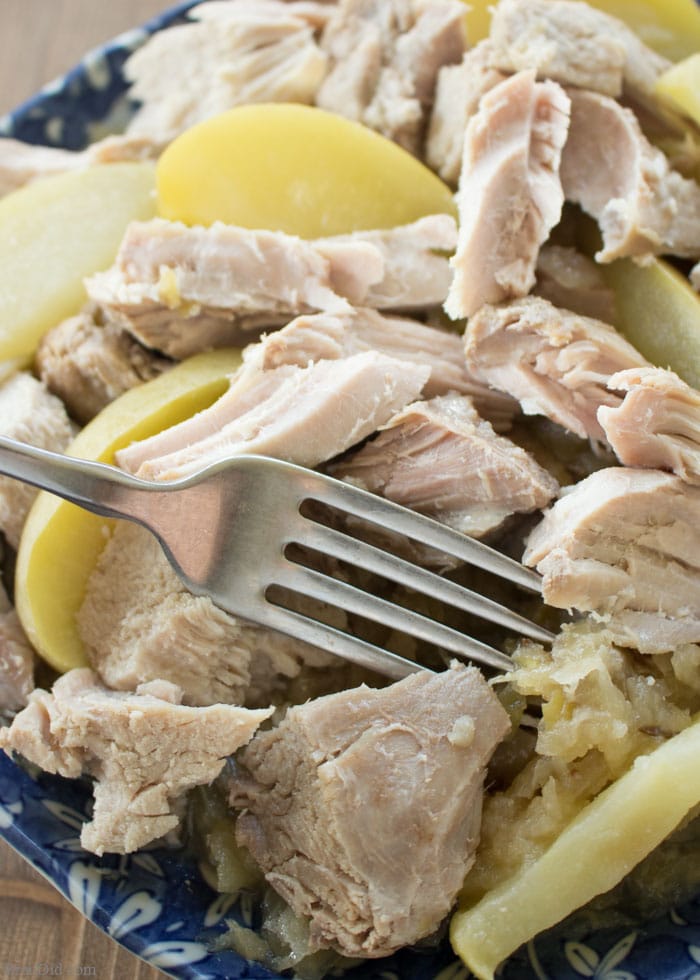 This easy recipe combines apples, pork roast and sauerkraut in the crock pot for a tasty dinner that takes just minutes to prepare. My family loves it for the tasty combination of flavors, I love it because it is a simple “throw and go” recipe for the slow cooker. 