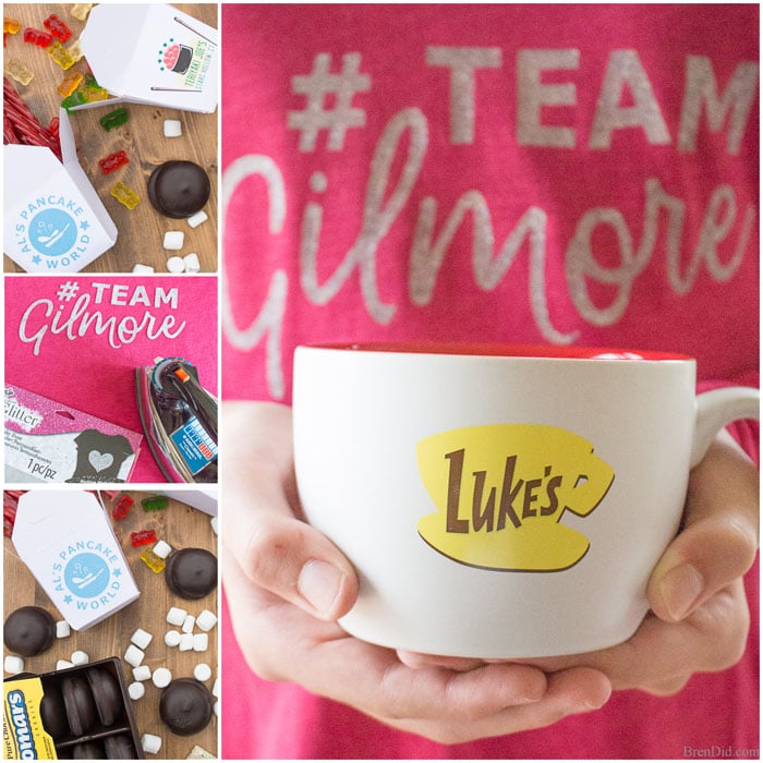 Throw a fun Gilmore Girls Date Night for someone special with custom invitation, DIY #teamGilmore lounge wear, Stars Hollow take out boxes, and Netflix. Grab the free printables today! 