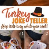 Thanksgiving is full of family & chaos. Print this free Thanksgiving joke teller to kids entertained while you serve dinner.