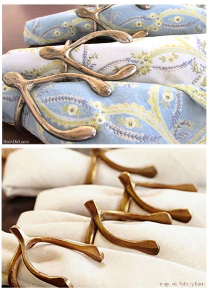 Pottery Barn Knock Off DIY Wishbone Napkin Rings - If you love high end style on a low end budget these gorgeous DIY Wishbone Napkin Rings are the perfect way to get the Pottery Barn look for less! DIY anyone can make. 