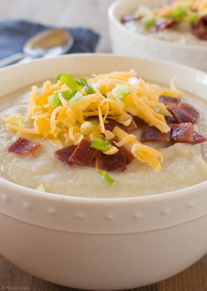 Ultimate light potato soup for the crock pot is an easy, healthy and delicious dinner choice that is sure to please your family. It’s easy on your budget and knocks 370 calories per serving off the original. Try this healthy crock pot recipe today!