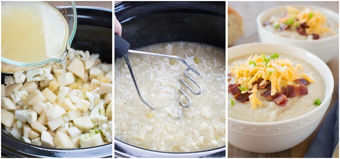 Ultimate light potato soup for the crock pot is an easy, healthy and delicious dinner choice that is sure to please your family. It’s easy on your budget and knocks 370 calories per serving off the original. Try this healthy crock pot recipe today!