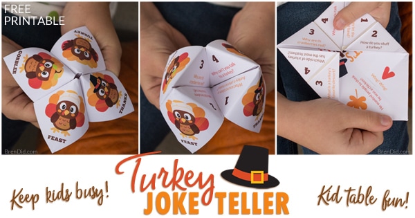 Thanksgiving is full of family & chaos. Print this free Thanksgiving joke teller to kids entertained while you serve dinner.