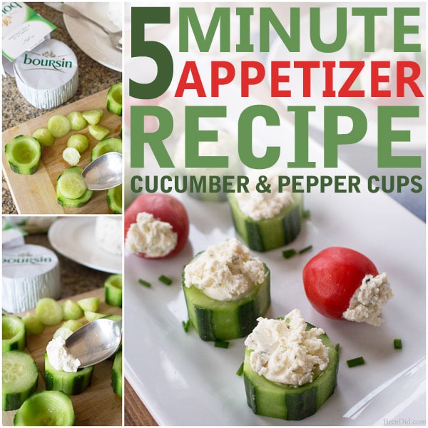 Looking for a quick and easy hors d'oeuvre? This 5 minute appetizer recipe for Cucumber and Pepper Cups is sure to impress your guests. It pairs crisp vegetables with creamy cheese for the perfect bite!