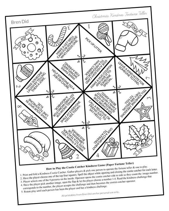 Encourage a spirit of generosity & giving in children with this giving activity for kids. This easy Christmas craft is a free printable Random Acts of Kindness for Kids Christmas Cootie Catcher. Learn how to fold a cootie catcher / paper fortune teller.