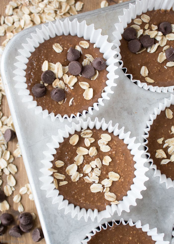 Healthy Chocolate Peanut Butter Muffins are full of chocolate peanut butter flavor but contain no flour, no refined sugar and they're oil free.