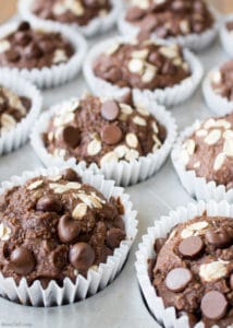 Healthy Chocolate Peanut Butter Muffins are full of chocolate peanut butter flavor but contain no flour, no refined sugar and they're oil free.