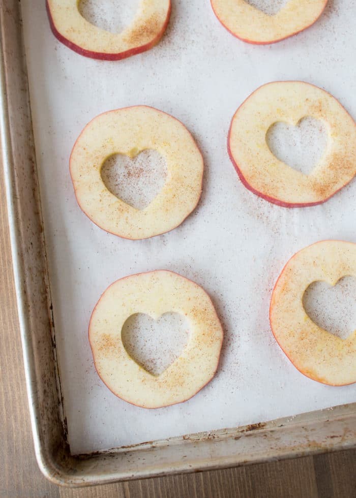 Healthy Oven Baked Apple Chips, Healthy snacks for kids, healthy valentine snacks, oven baked apple chips, apple chips