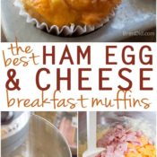 These easy ham egg and cheese breakfast muffins breakfast muffins taste like ham, egg, and cheese biscuits. They are perfect for busy morning when you don't have time to cook but want to serve a hot, homemade meal.