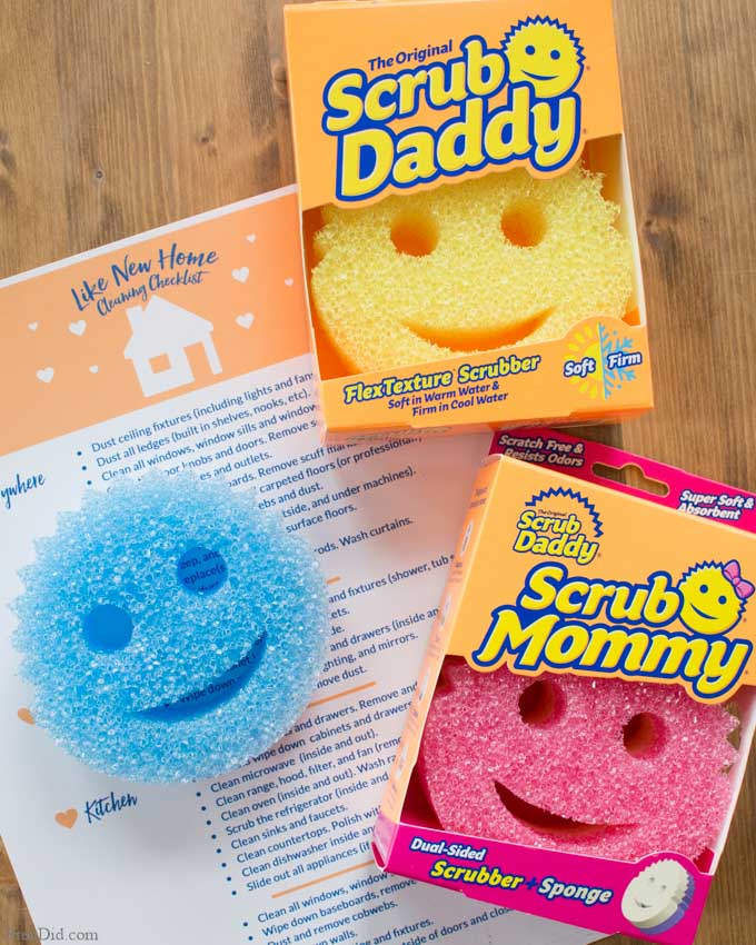Three Smiley Face sponges with Deep Cleaning List
