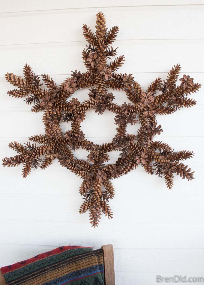 Snowflake Pinecone Wreath completed