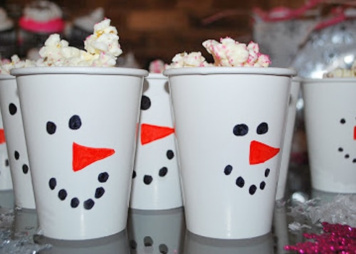 Class Party Ideas snowmen popcorn cups