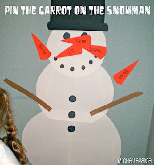 Class Party Ideas Pin the Carrot on the Snowman