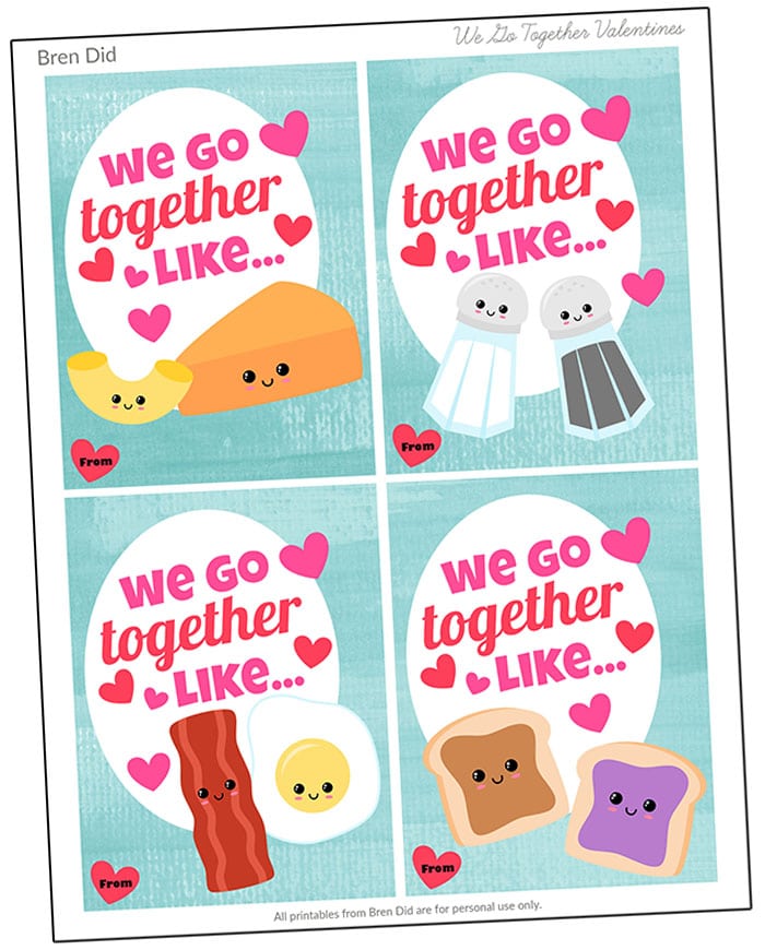 We Go Together Free Printable BFF Valentines from BrenDid 