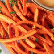 Overhead picture of Oven Baked Carrot Fries with Dipping Sauce