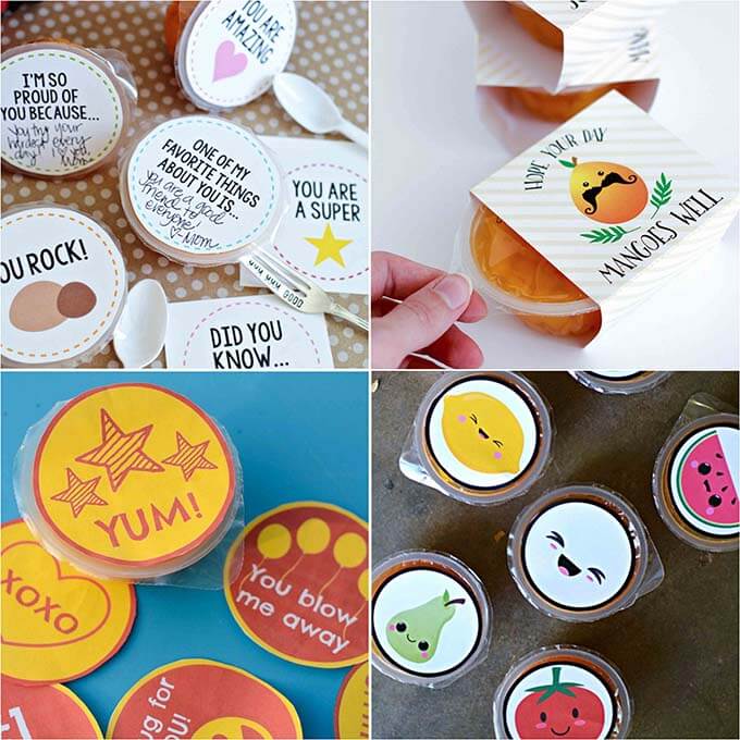 fruit cups decorated with kid designs