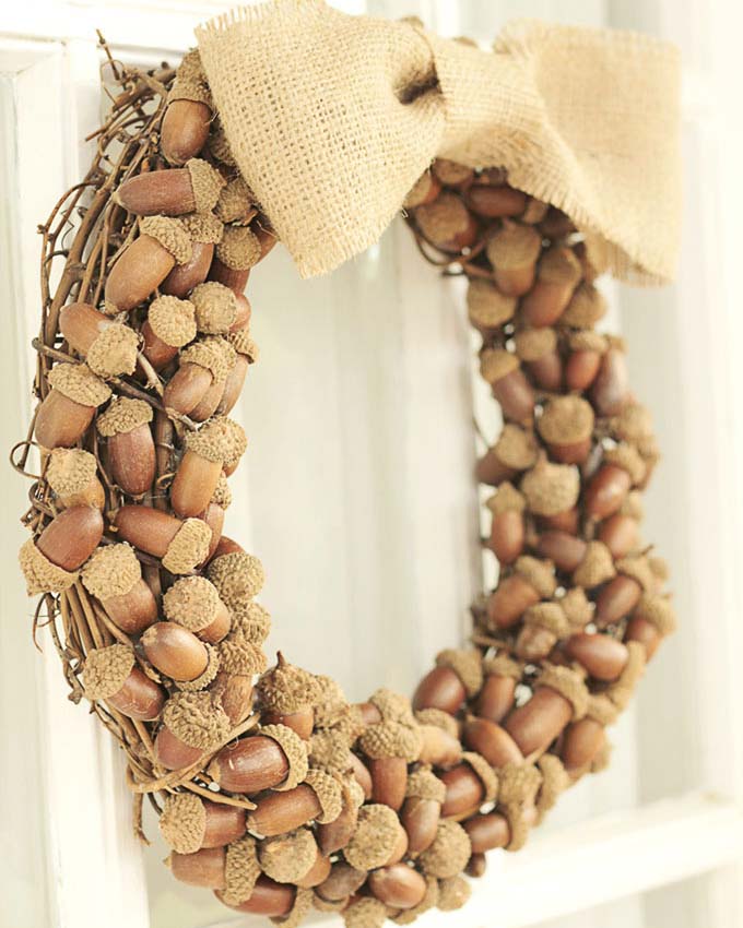 fall wreath made from acorns