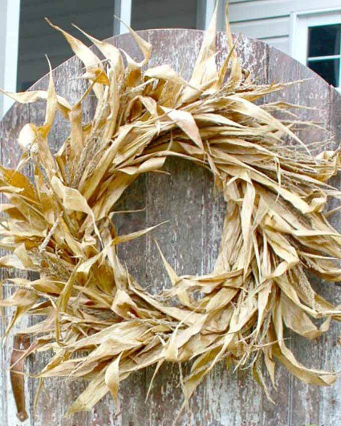 fall wreath made from corn husks