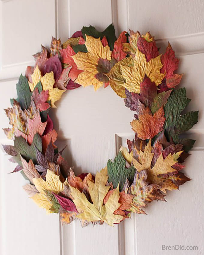 fall wreath made from fesh fall leaves