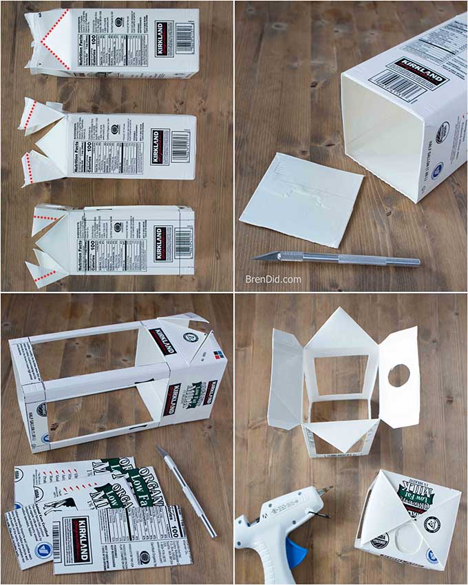milk cartons being cut into paper lanterns