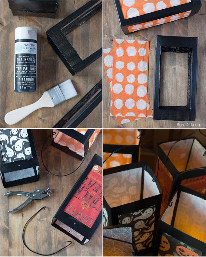 how paint and glue milk cartons into paper lanterns