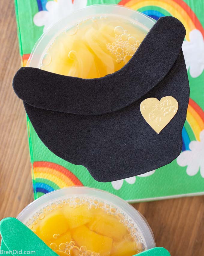 Pot O’ Gold Fruit Cups on rainbow napkin