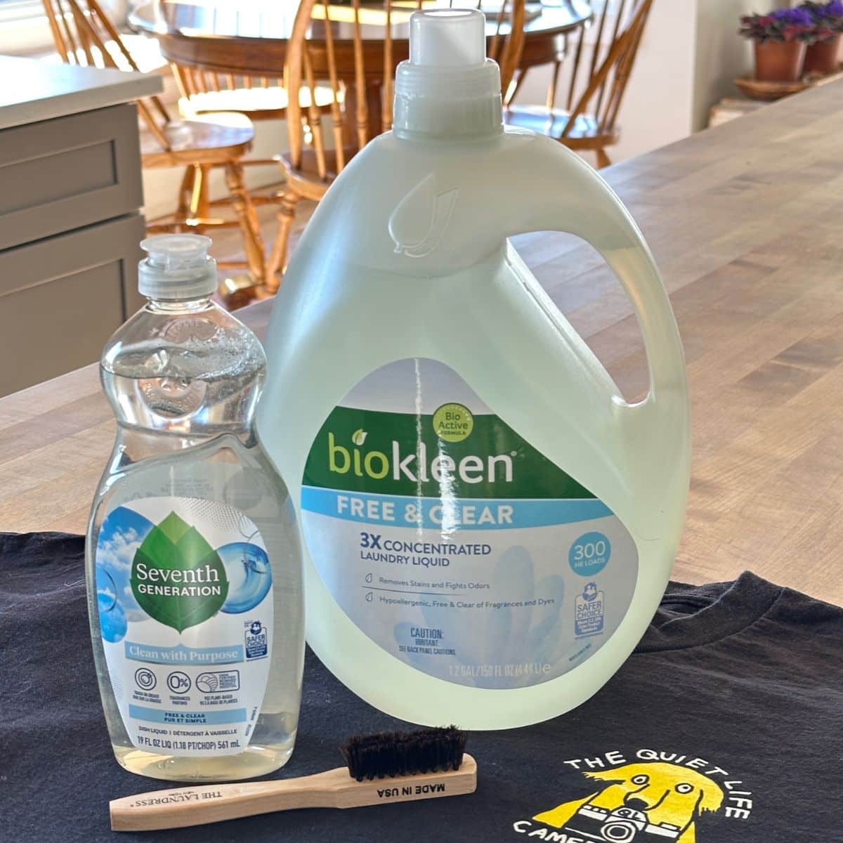 natural laundry supplies on a tshirt for grease removal